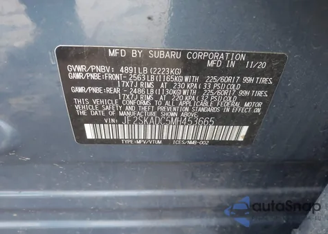 2021 Subaru Forester z USA, uszkodzony, nr VIN JF2SKADC5MH453665